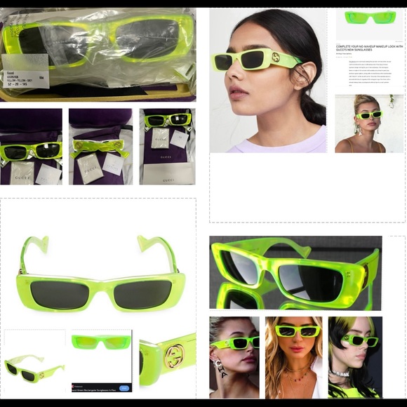 GUCCI 2025 TOP COLOR GREEN RECTANGULAR SUNNIES SEEN ON CELEBS & INFLUENCERS - Picture 12 of 16